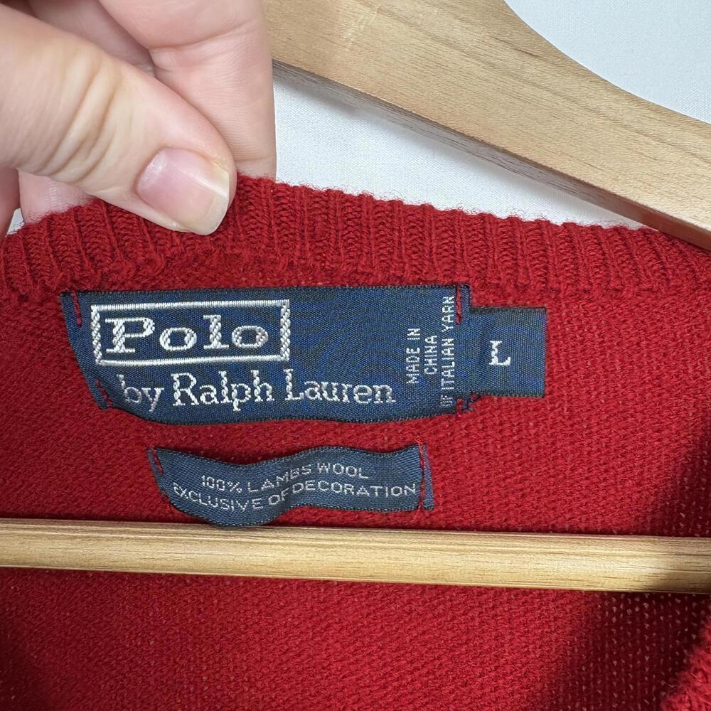 90's Ralph Lauren Red 100% Lamb's Wool Long Sleeve Sweater - Picture 6 of 6